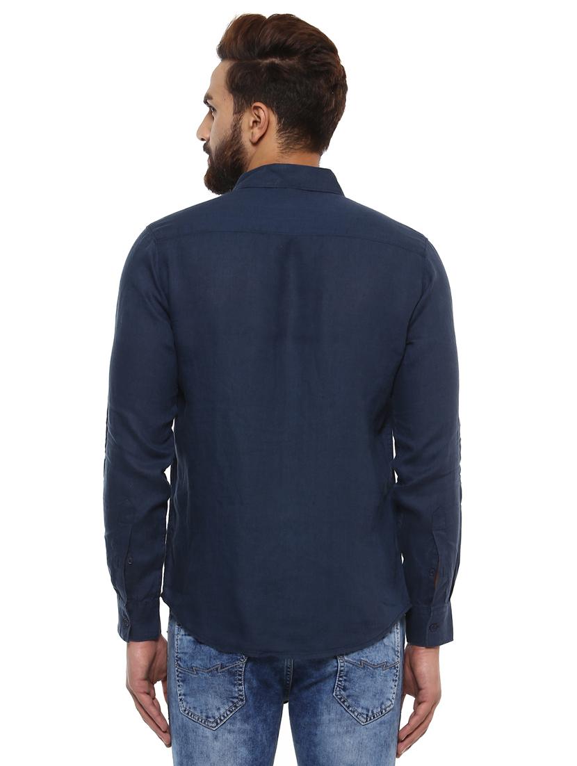 navy blue linen casual shirt - 14997370 - Standard Image - 2