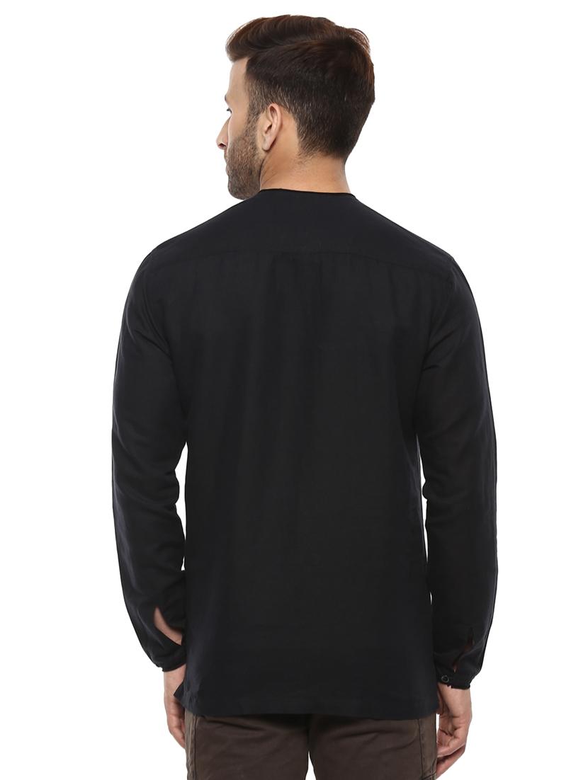 black linen short kurta - 14997492 - Standard Image - 2