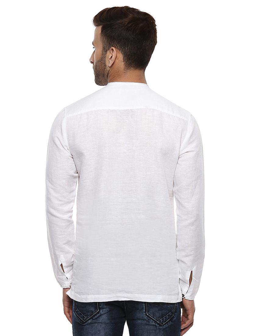white linen short kurta - 14997494 - Standard Image - 2