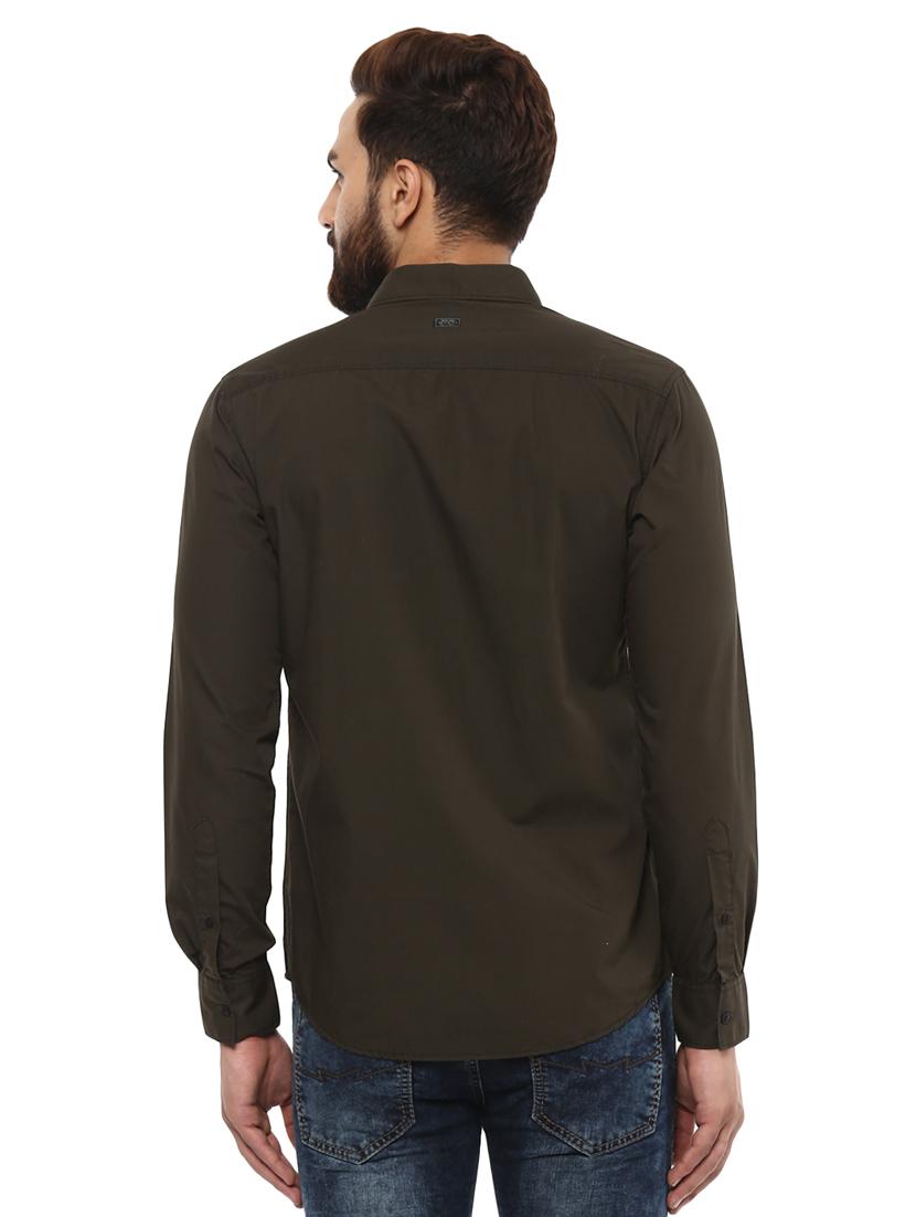 olive green cotton casual shirt - 14997523 - Standard Image - 2