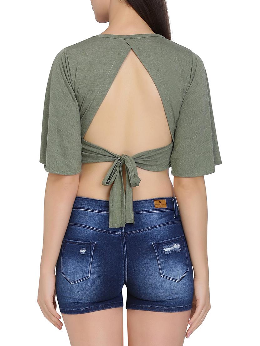 tie knot bell sleeved crop top - 14997586 - Standard Image - 2