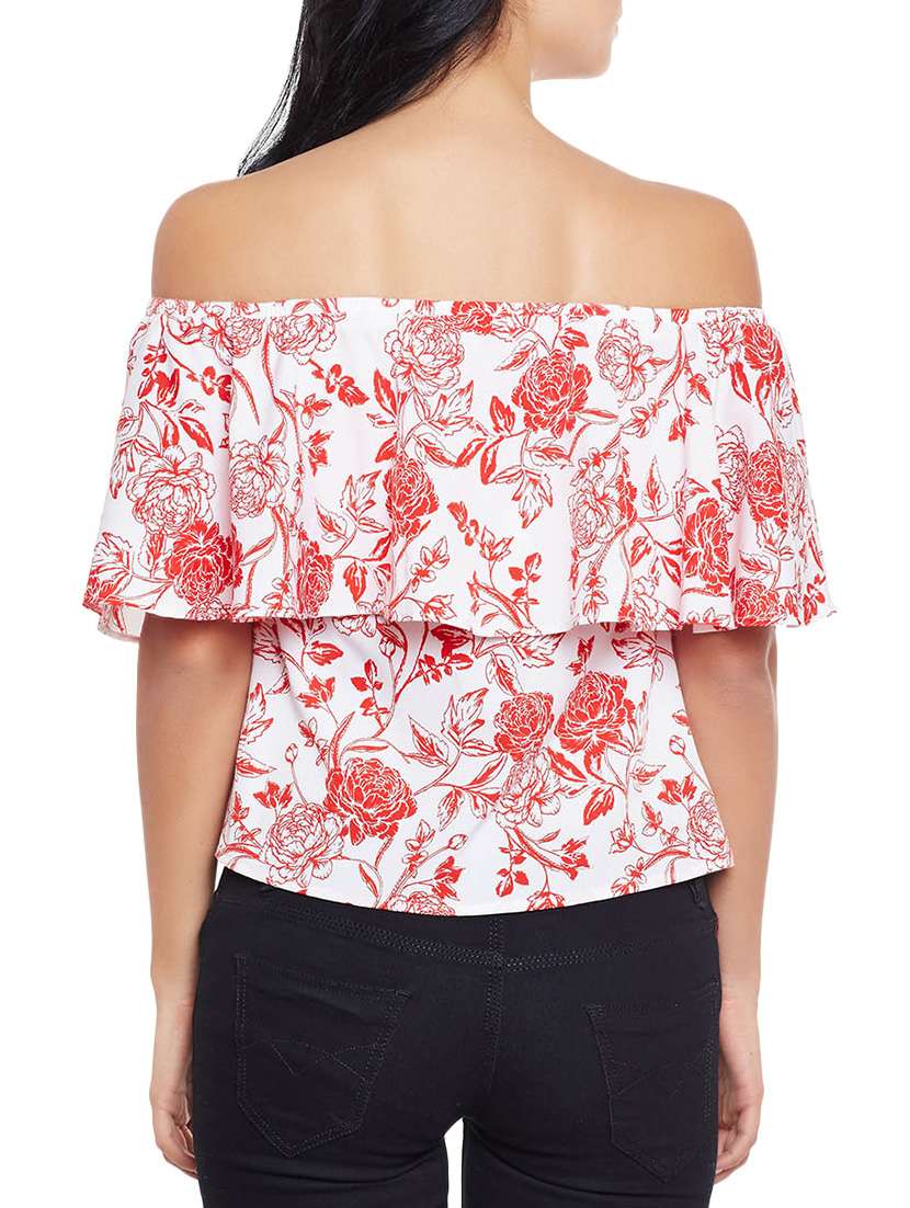 ruffled overlay floral off shoulder top - 14997803 -  Standard Image - 2