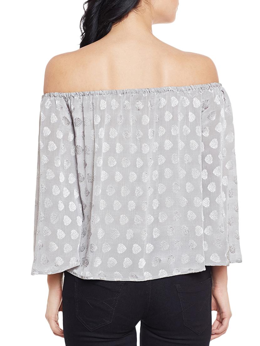 off shoulder jacquard top - 14997809 - Standard Image - 2