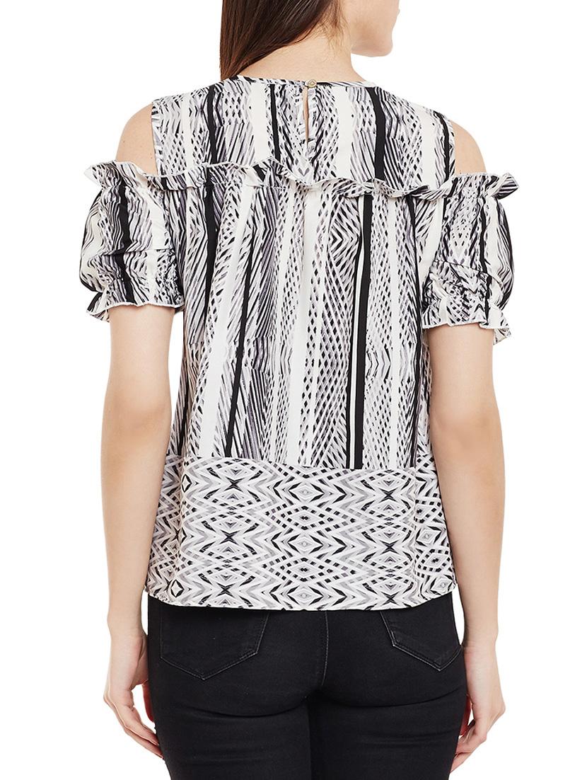 frilled trim cold shoulder top - 14997819 - Standard Image - 2