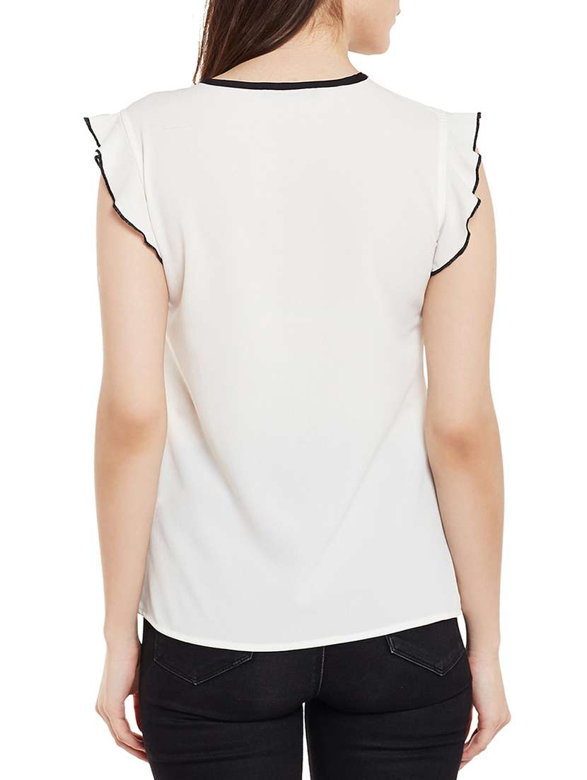 white solid ruffled top - 14997853 - Standard Image - 2