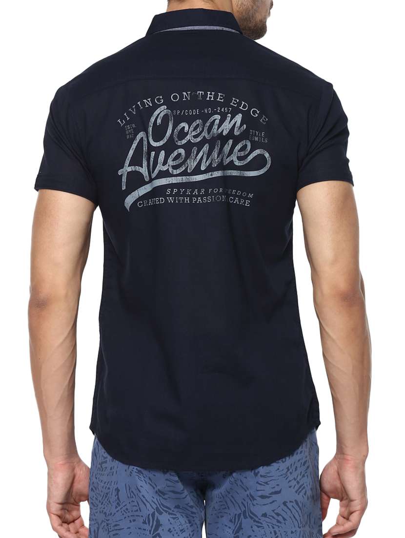 navy blue cotton casual shirt - 15000724 - Standard Image - 2