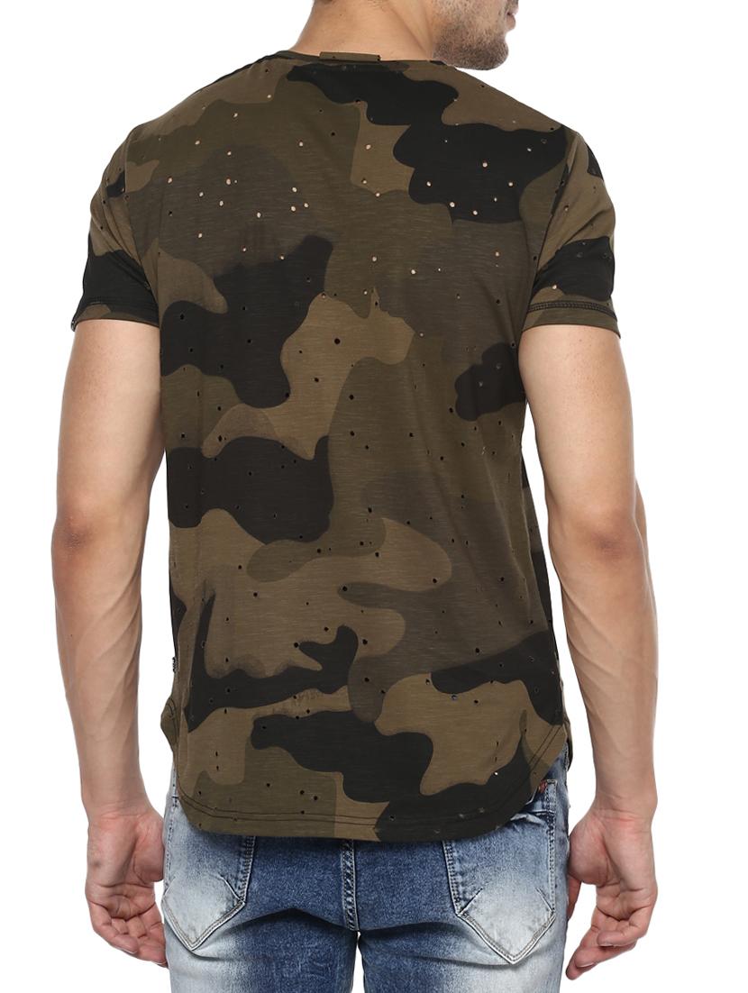 olive green cotton all over print tshirt - 15000896 - Standard Image - 2