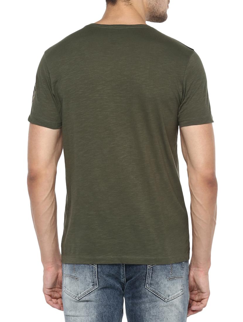 olive green cotton chest print tshirt - 15000967 - Standard Image - 2