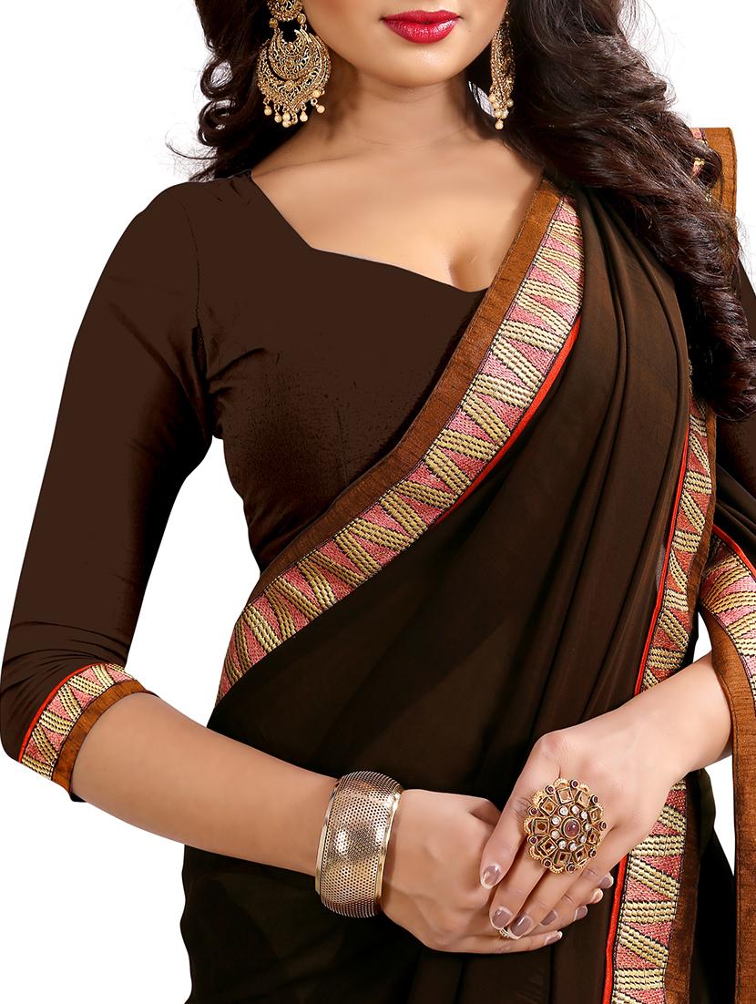 brown georgette half & half saree with blouse - 15003914 - Standard Image - 2