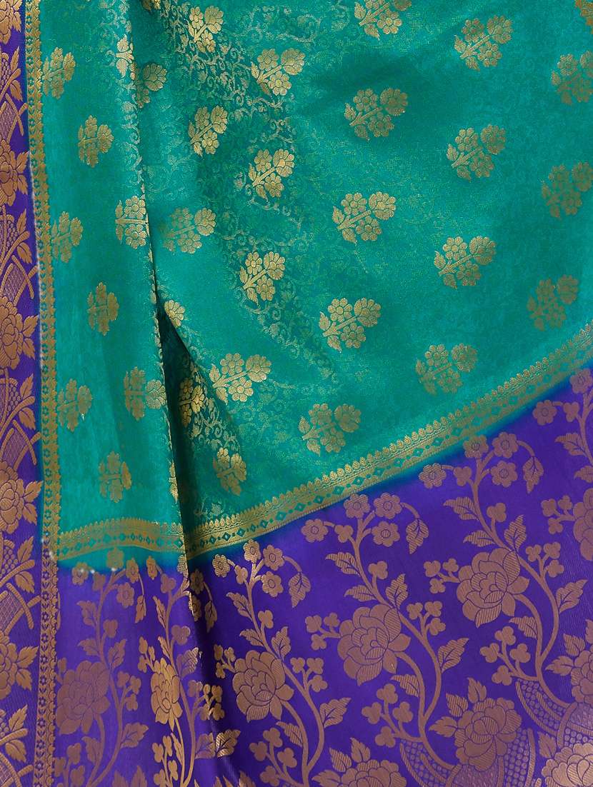women's floral teal colored saree with blouse - 15005516 -  Standard Image - 2