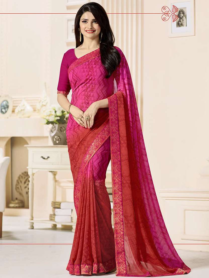 pink georgette printed saree with blouse