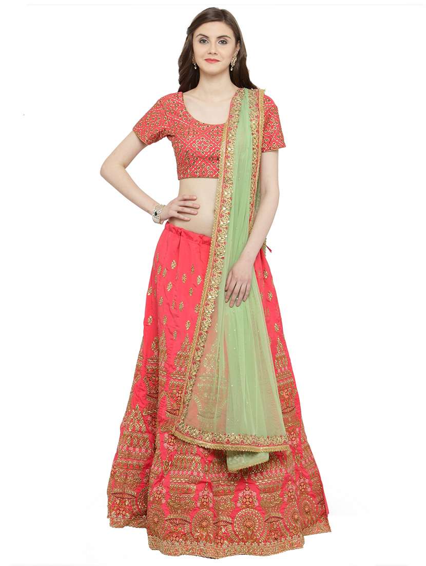 pink silk flared lehenga
