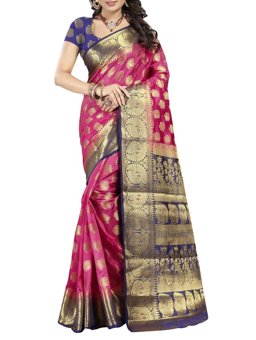 pink art silk banarasi saree with blouse