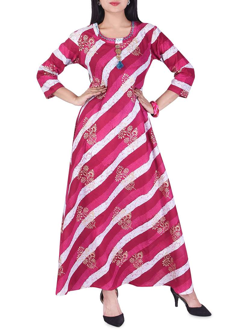 pink  cotton a-line kurta