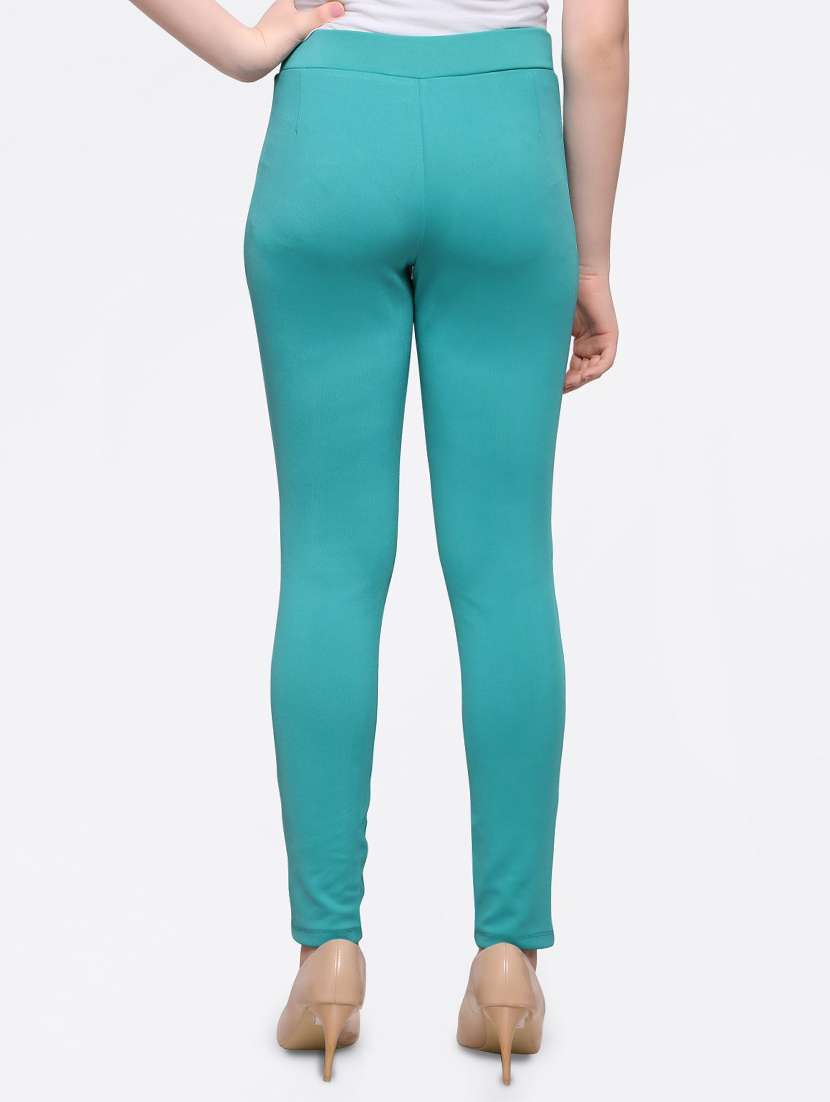 green solid jeggings - 15015067 - Standard Image - 2
