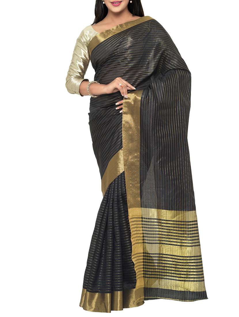 black cotton silk woven saree with blouse