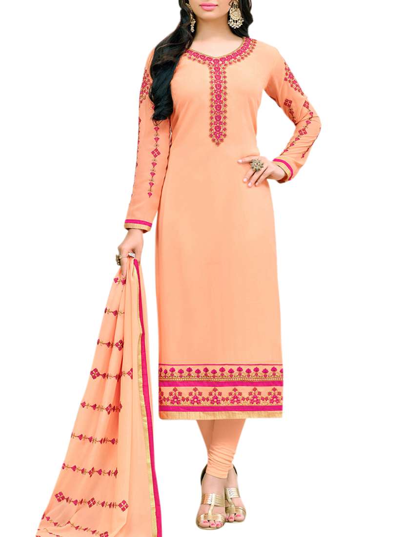 peach embroidered churidaar suits