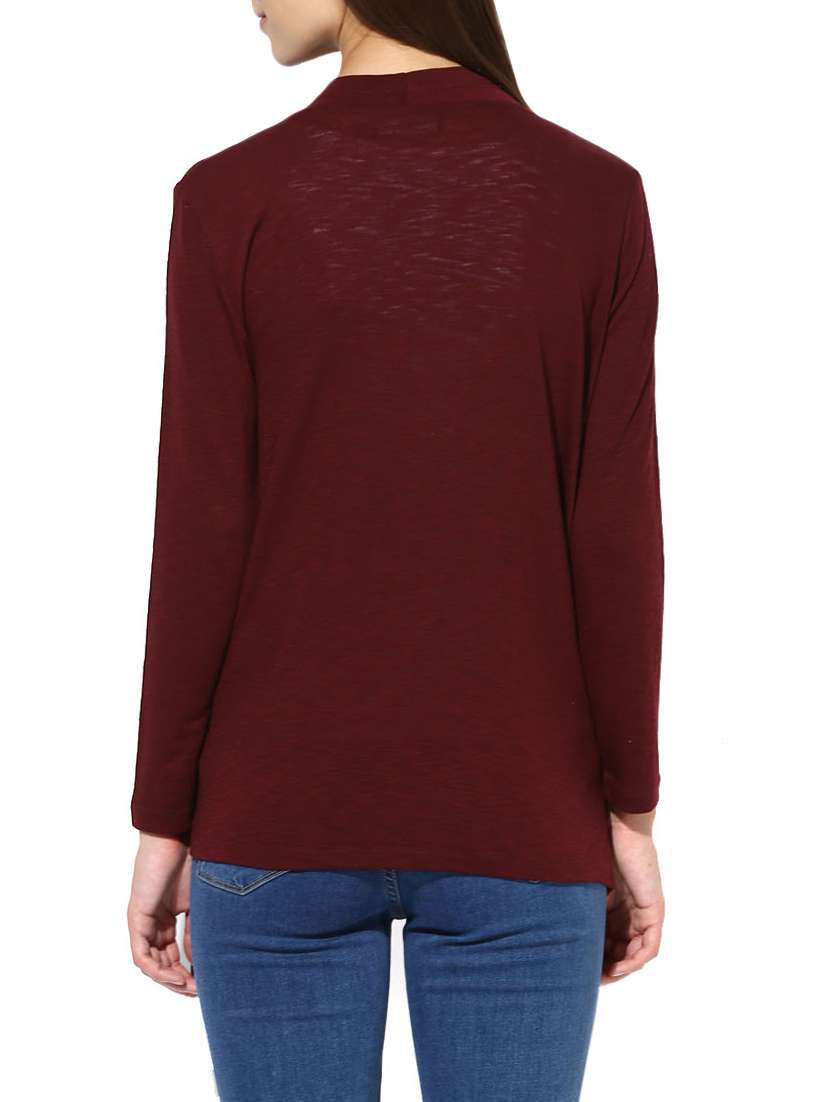 maroon solid viscose asymmetrical shrug - 15026146 - Standard Image - 2