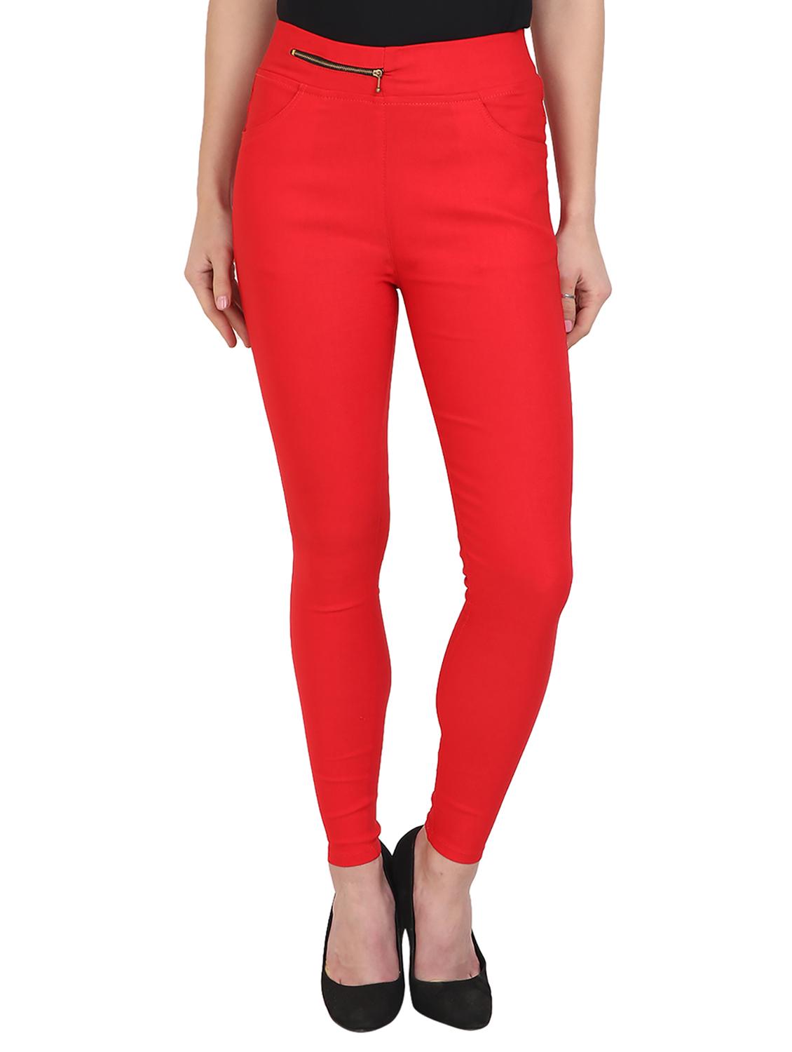 solid red cotton lycra jegging - 15027537 - Zoom Image - 0