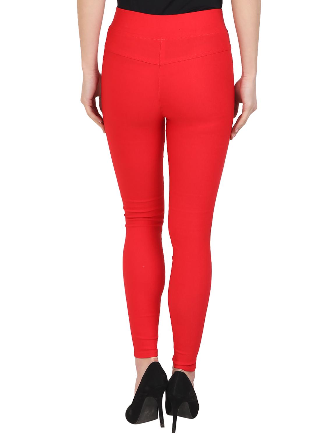 solid red cotton lycra jegging - 15027537 - Standard Image - 2