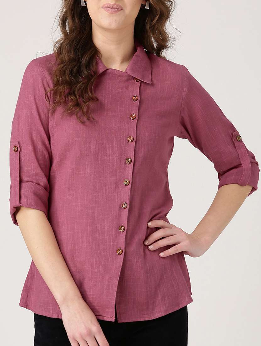 asymmetric placket roll up sleeved shirt 