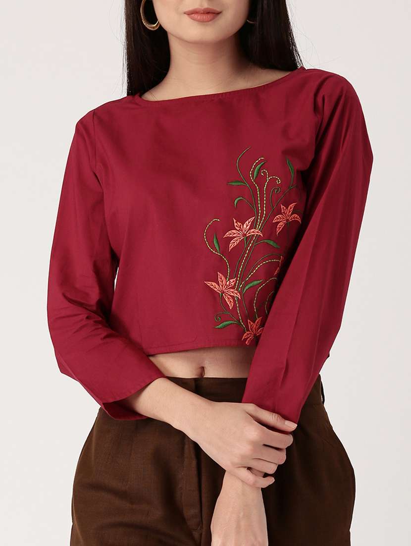 button up back  embroidered crop top
