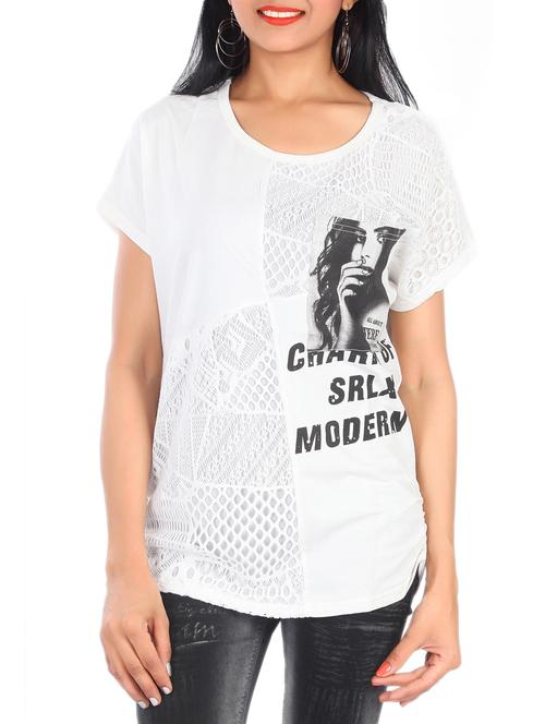 women's front print round neck t-shirt - 15032164 - Standard Image - 0