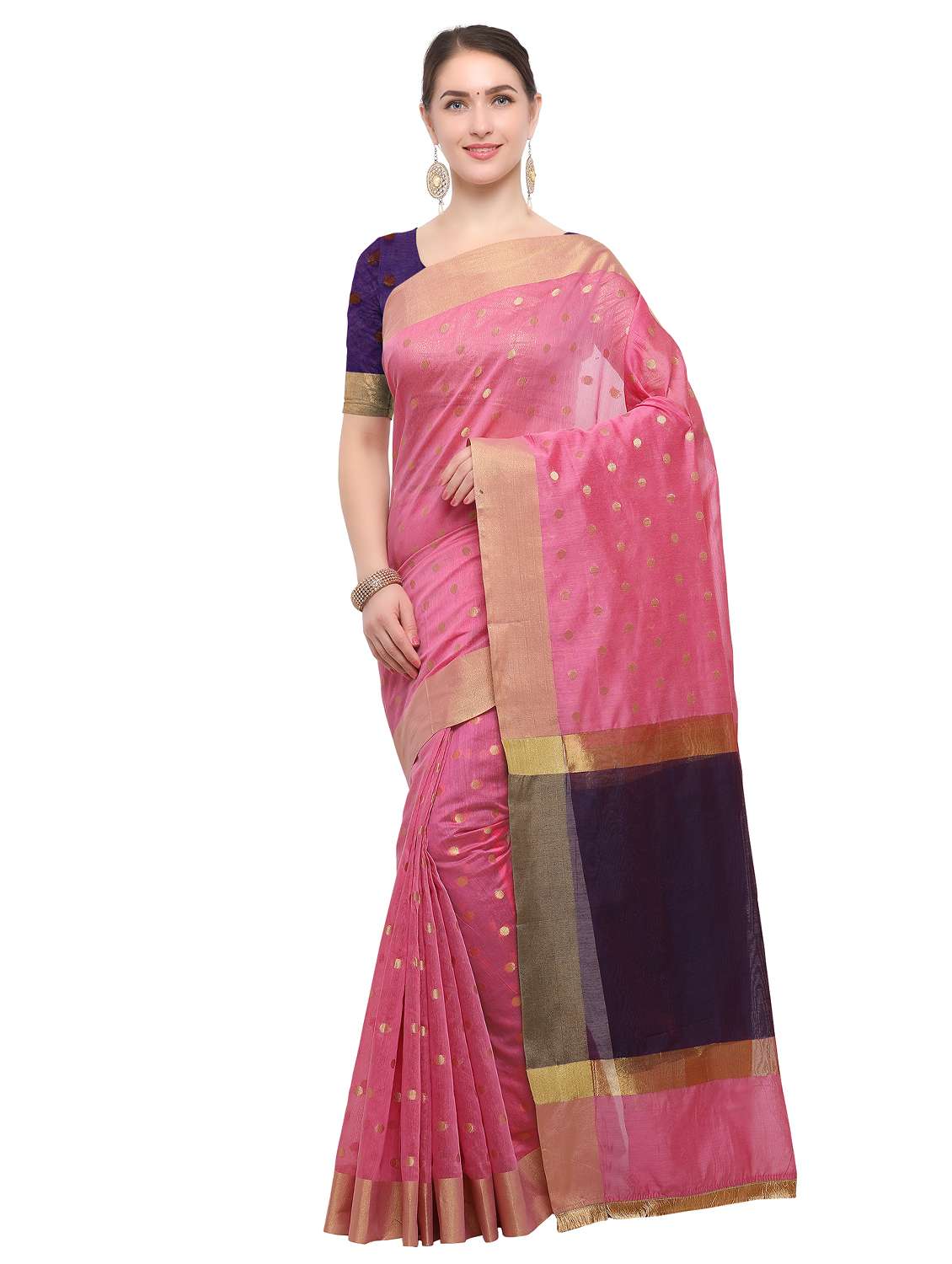 pink cotton silk saree with blouse