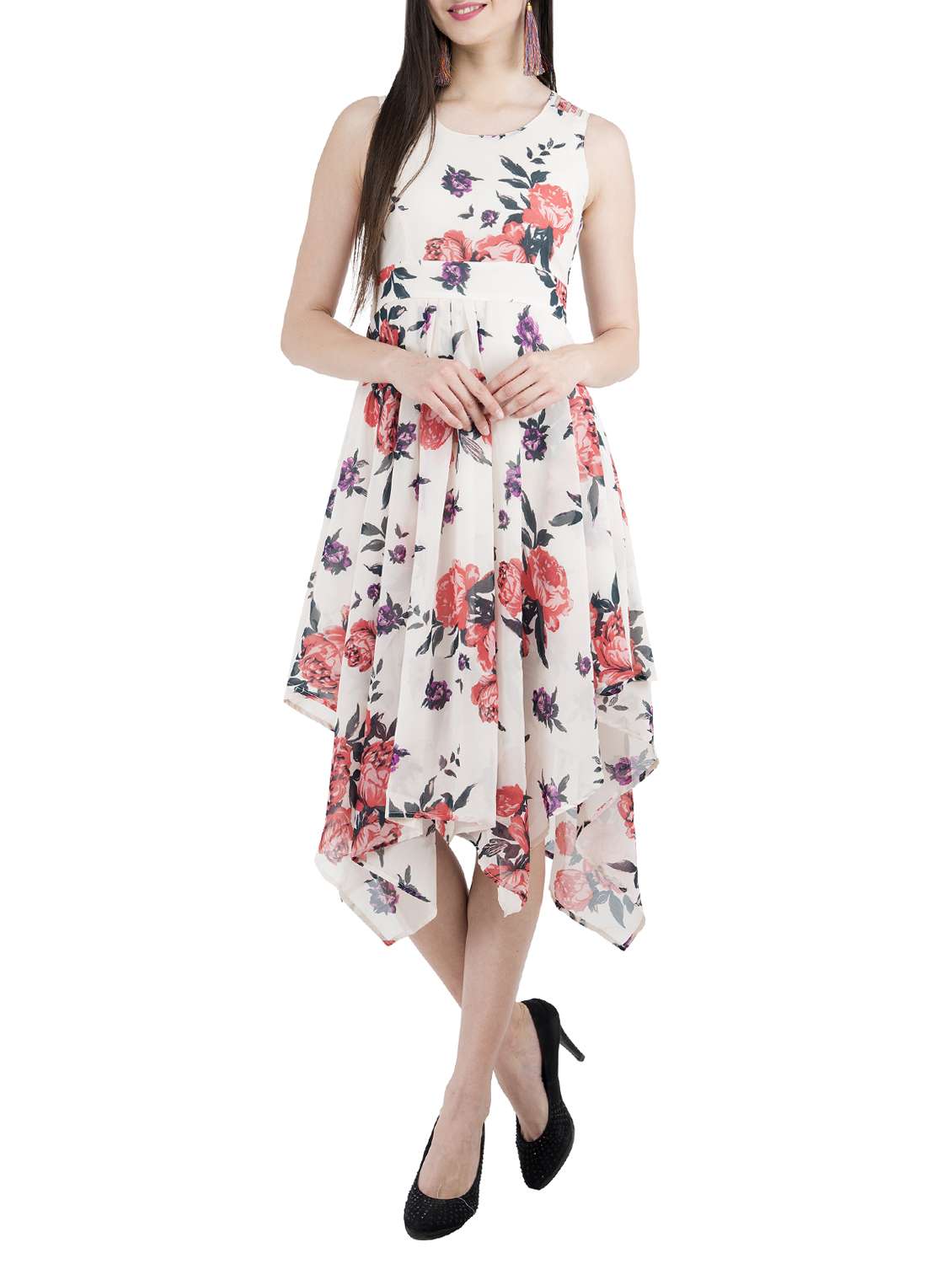 floral asymmetric sleeveless dress