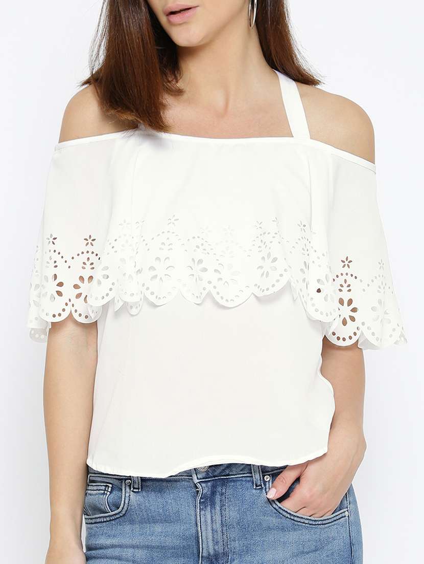 white solid cold shoulder top