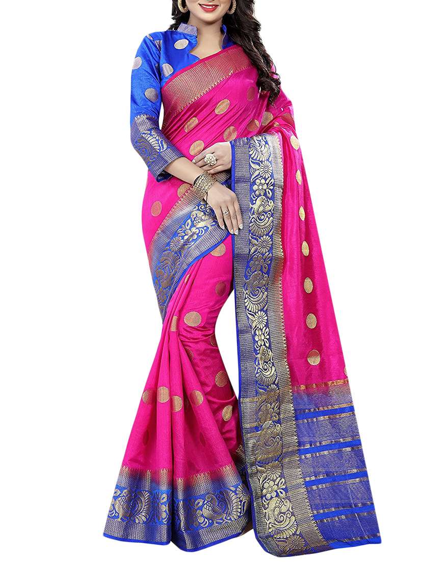pink cotton silk banarasi saree with blouse