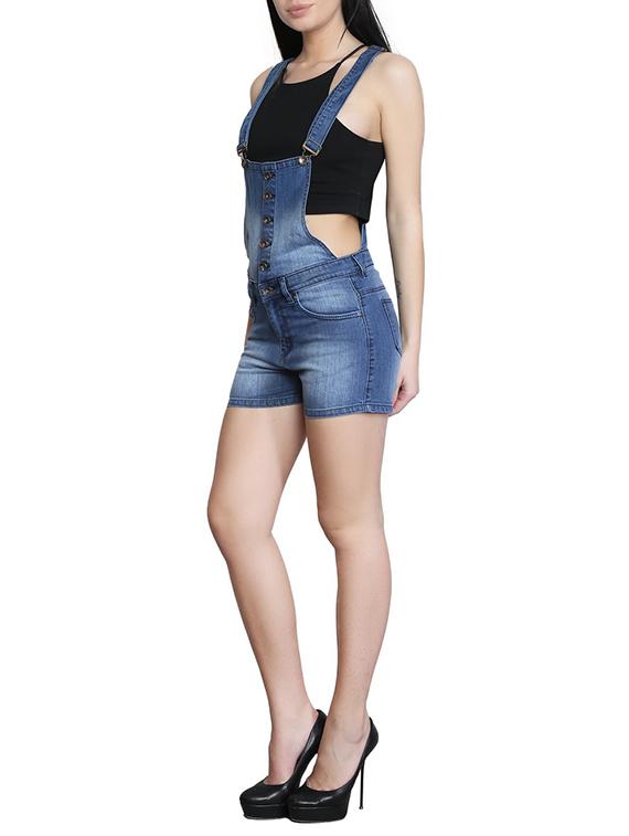 solid blue cotton dungaree - 15037499 - Standard Image - 2
