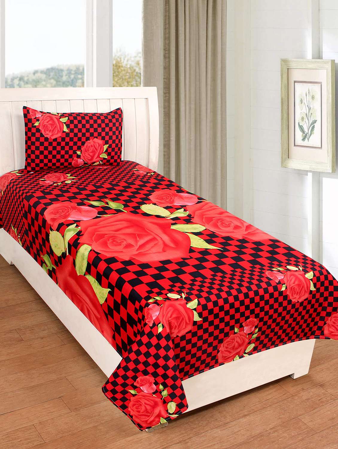 polycotton single bed sheet with 1 pillow cover