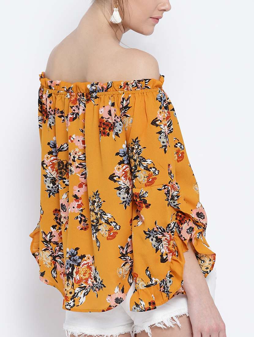yellow printed off shoulder top - 15041414 -  Standard Image - 2