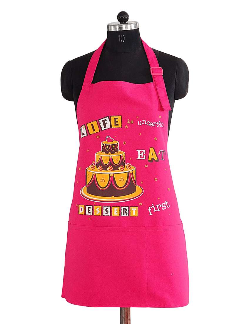 pink and yellow colour printed cotton apron