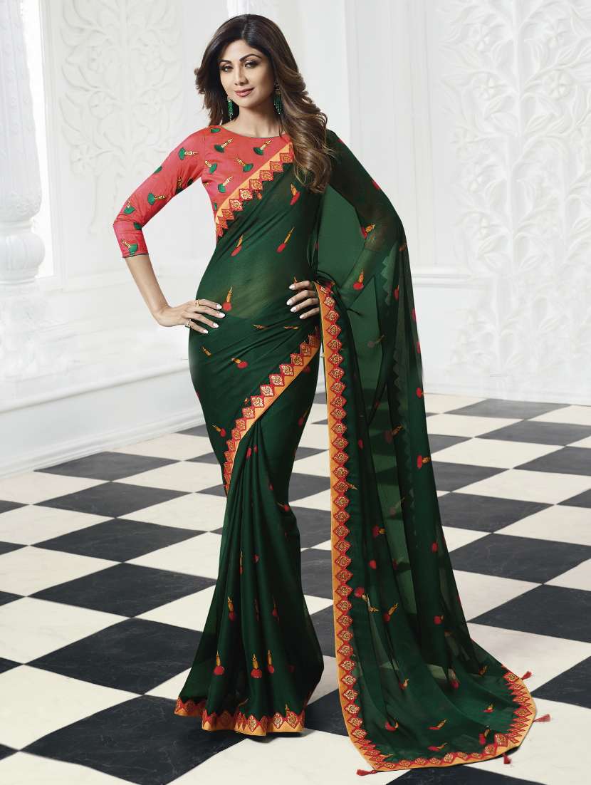 embroidered bordered saree with blouse