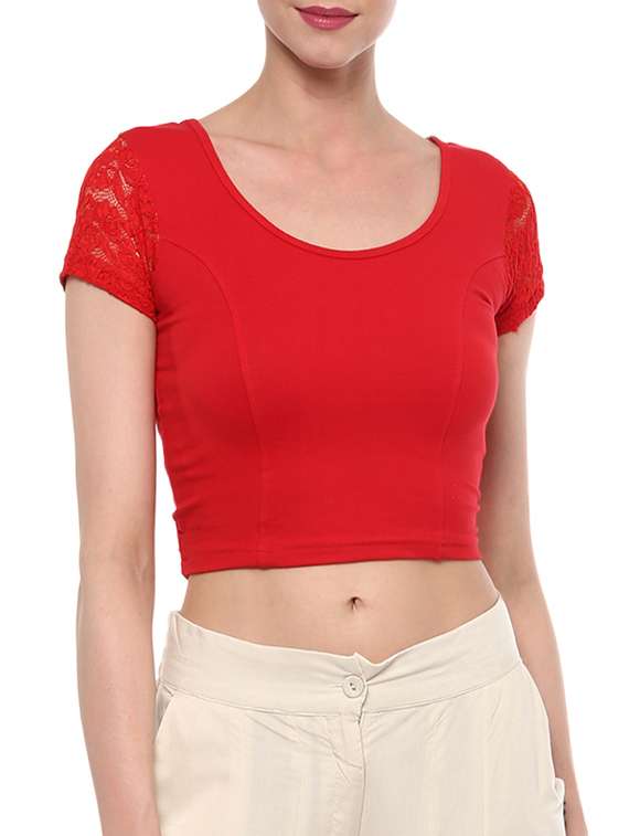 red cotton lycra solid blouse