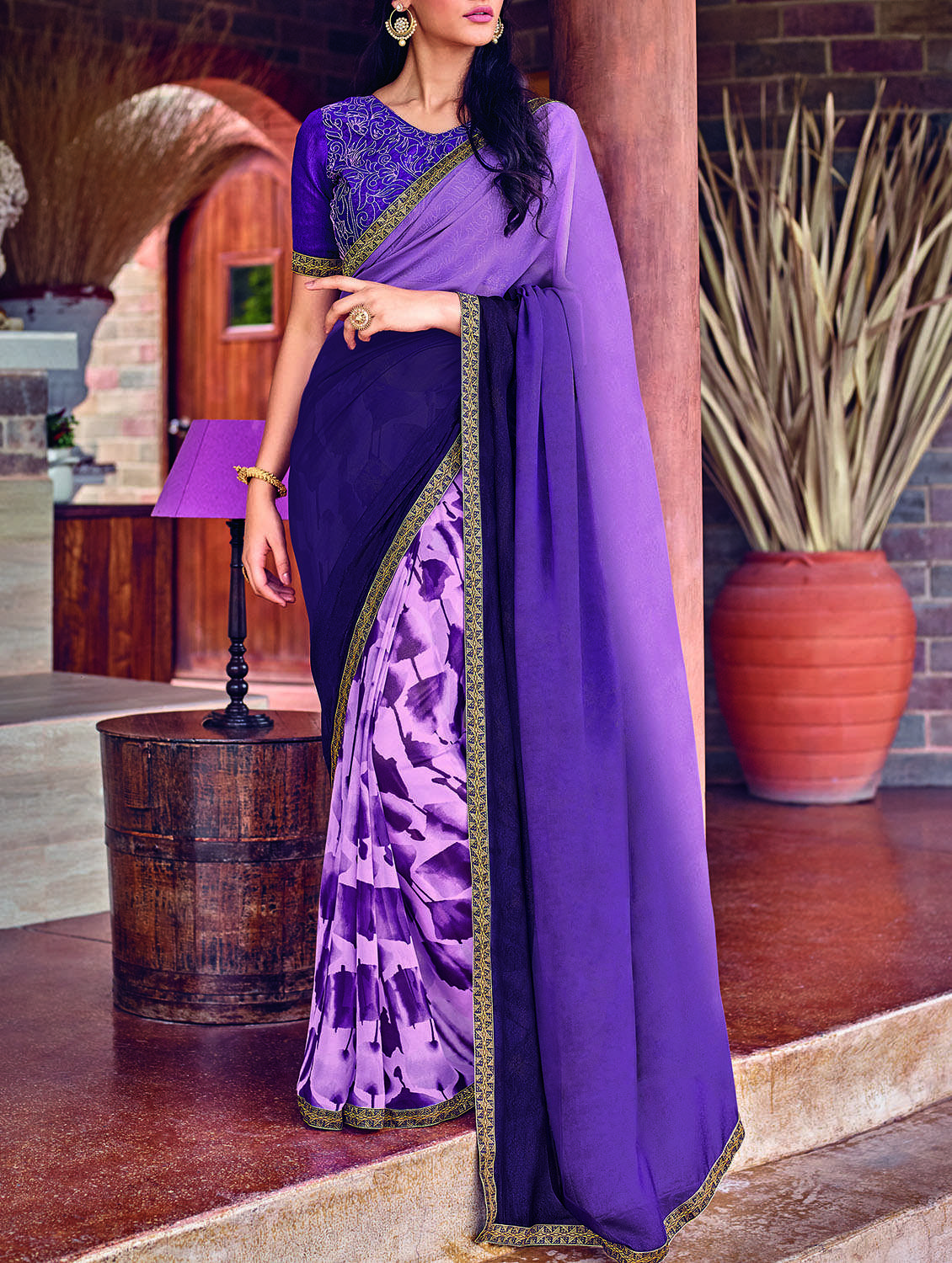 abstract half & half saree with blouse
