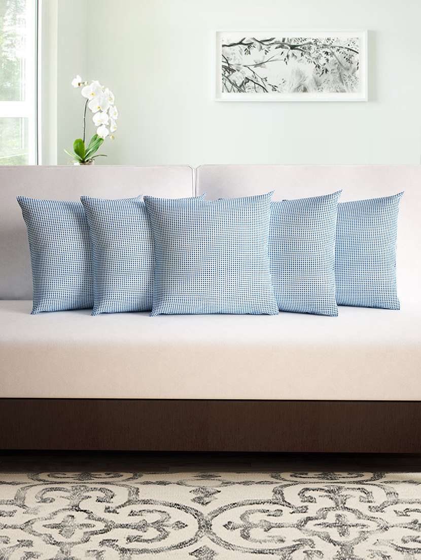 100% cotton pigment print blue set of 5 cushion covers