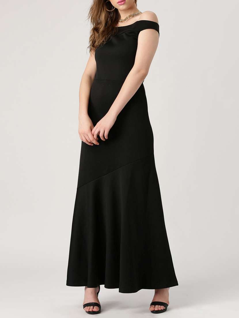 solid black off shoulder maxi dress