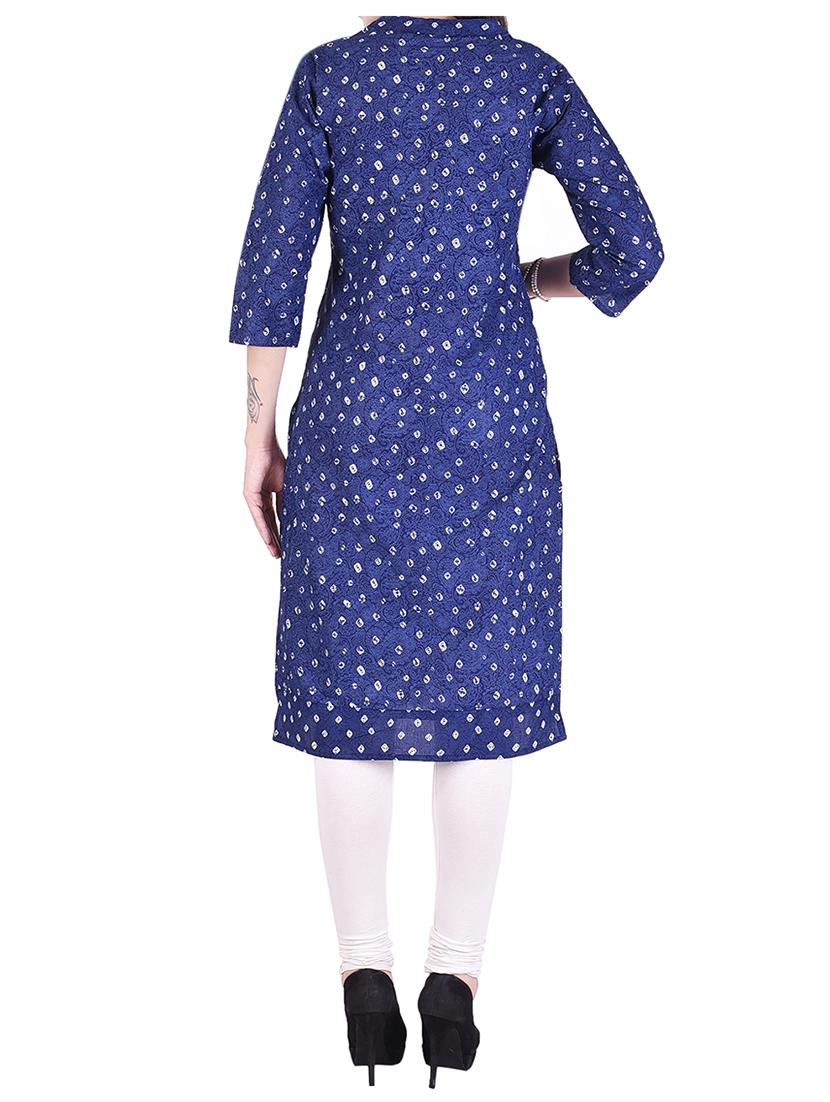 blue cotton straight kurta - 15048402 - Standard Image - 2