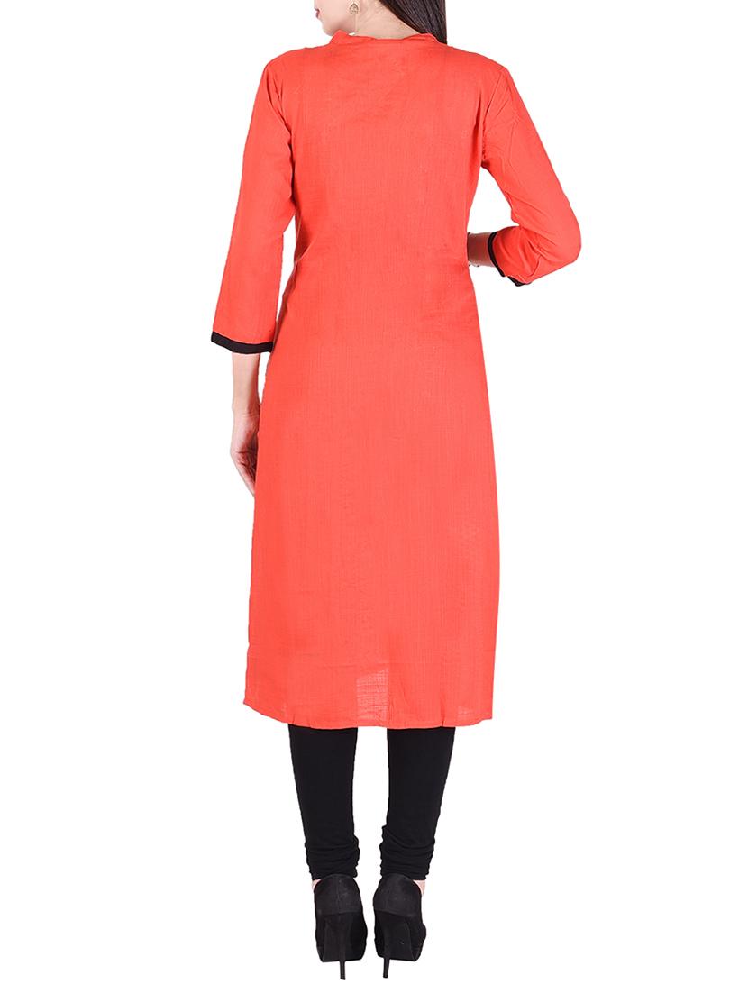 orange cotton straight kurta - 15048410 - Standard Image - 2