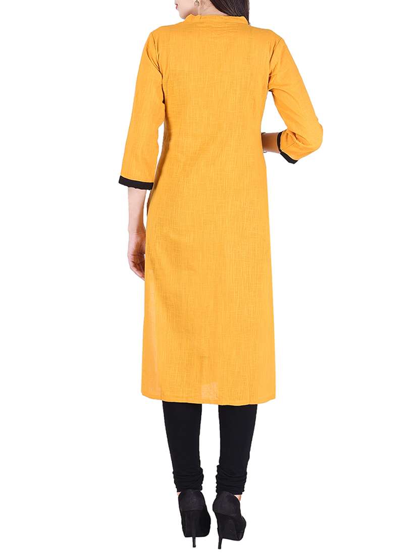 yellow cotton straight kurta - 15048411 - Standard Image - 2