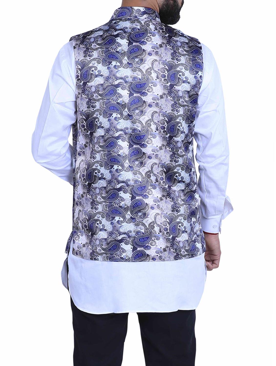 blue silk nehru jacket - 15048759 - Standard Image - 2