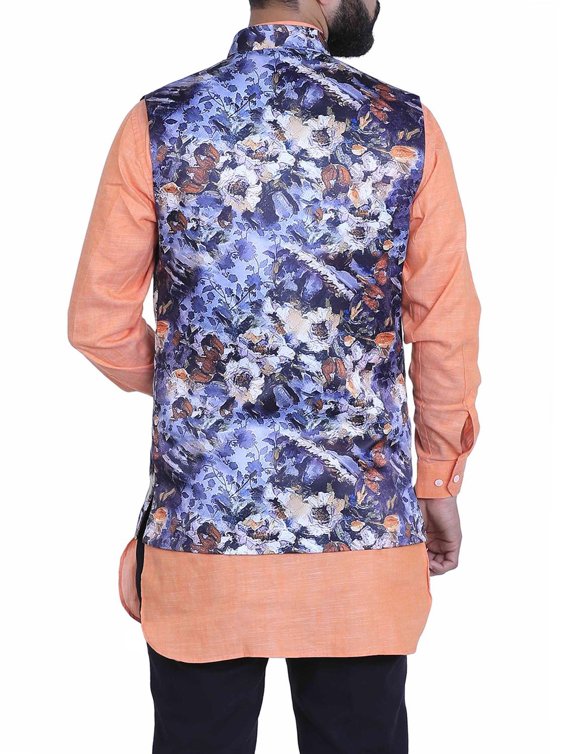 blue silk nehru jacket - 15048760 - Standard Image - 2