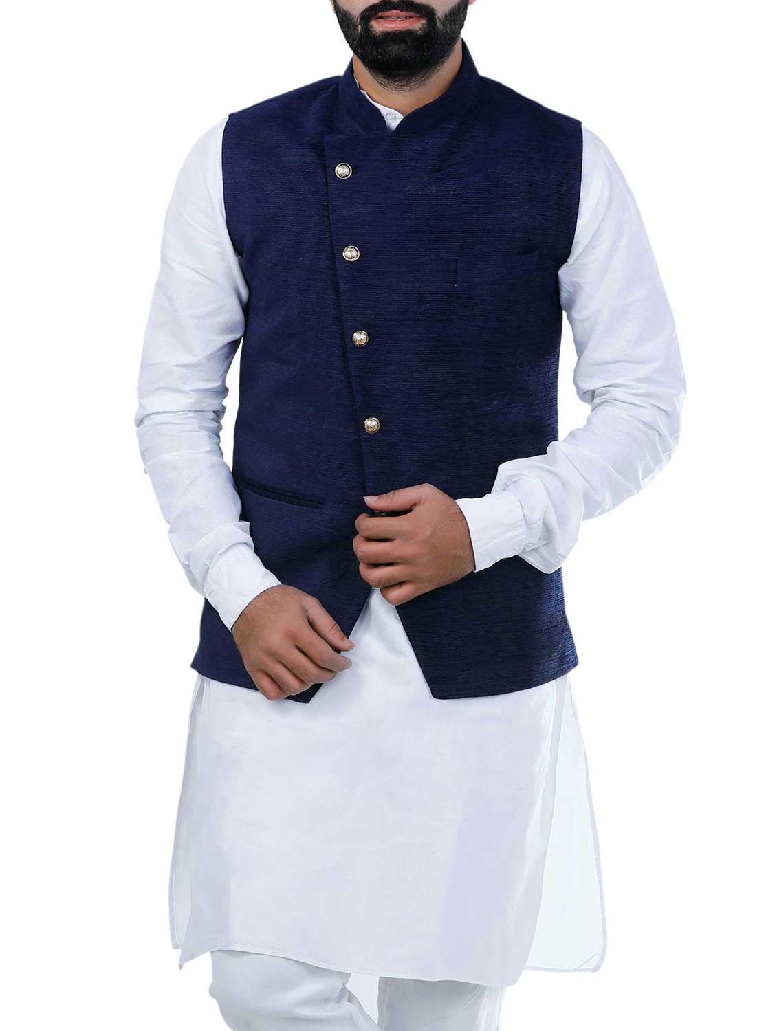 blue cotton nehru jacket