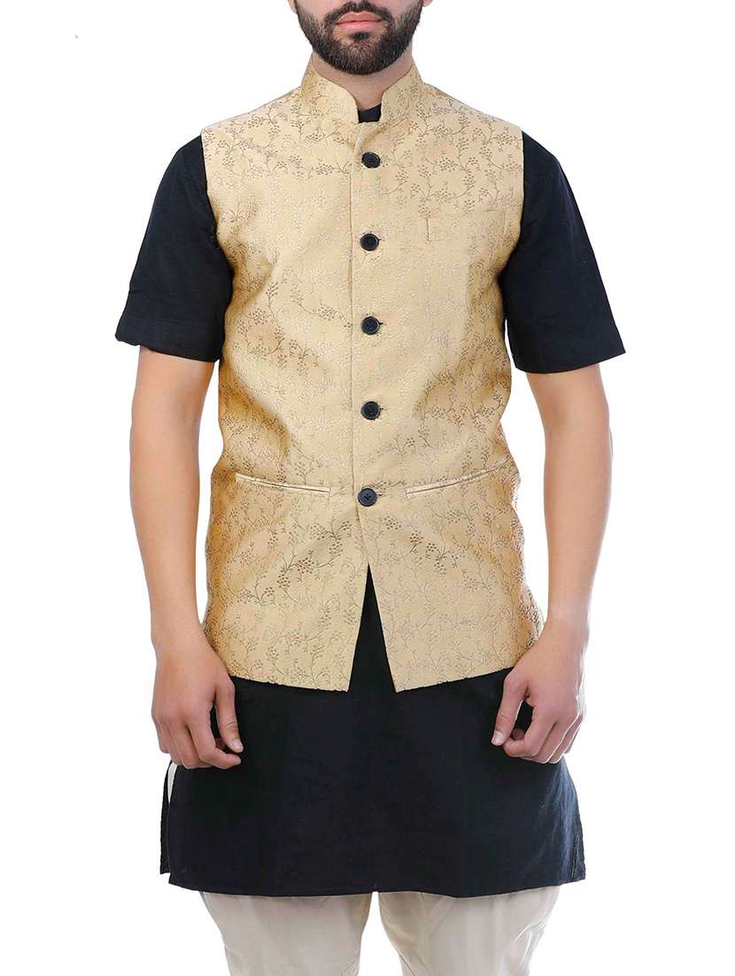 beige silk nehru jacket