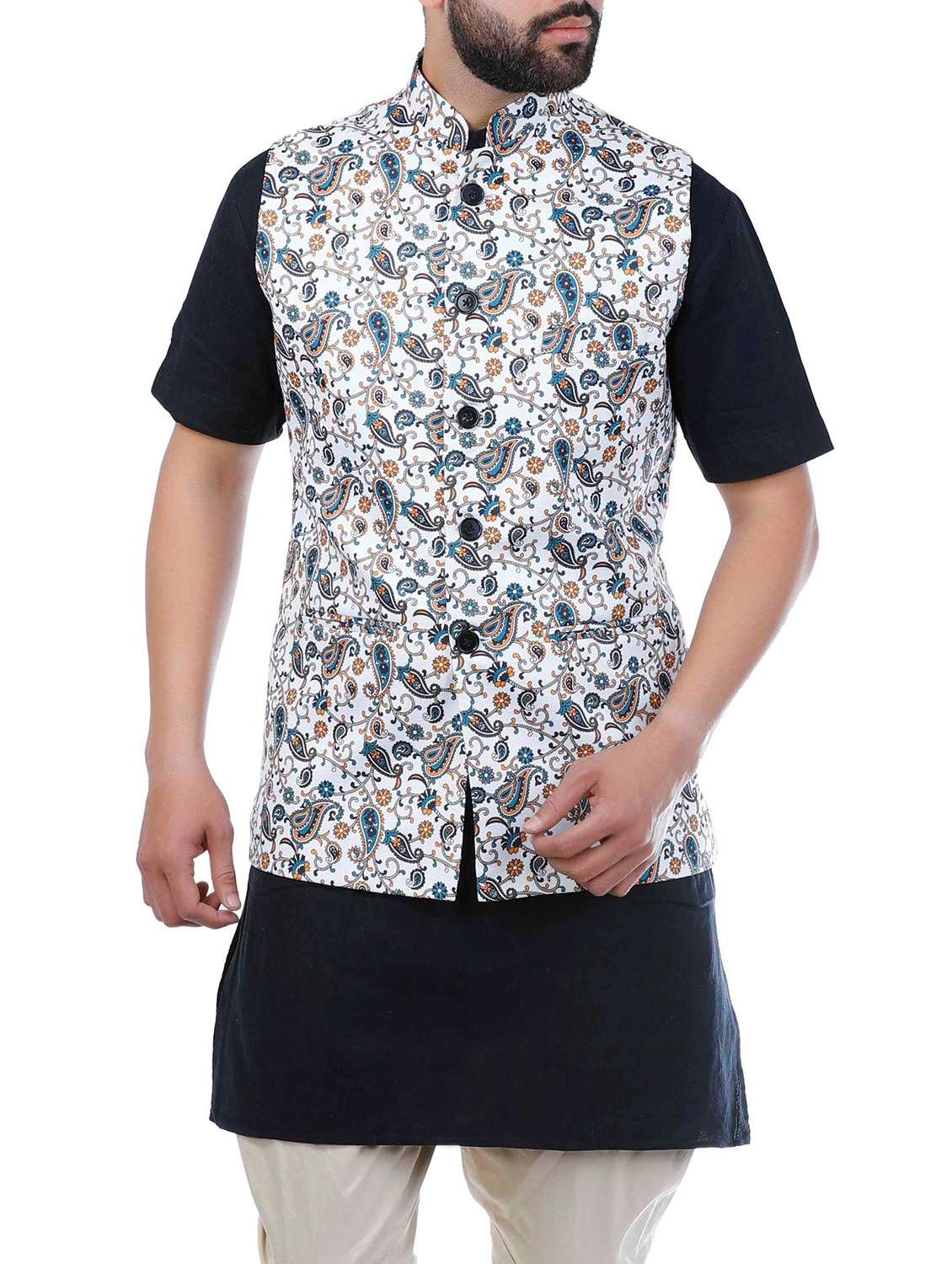 multi colored silk nehru jacket