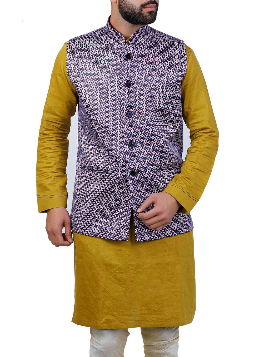 blue silk nehru jacket