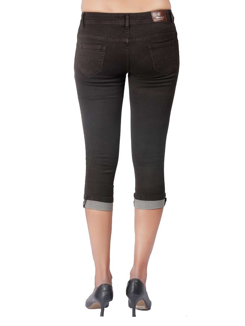 brown solid denim capri - 15049564 -  Standard Image - 2